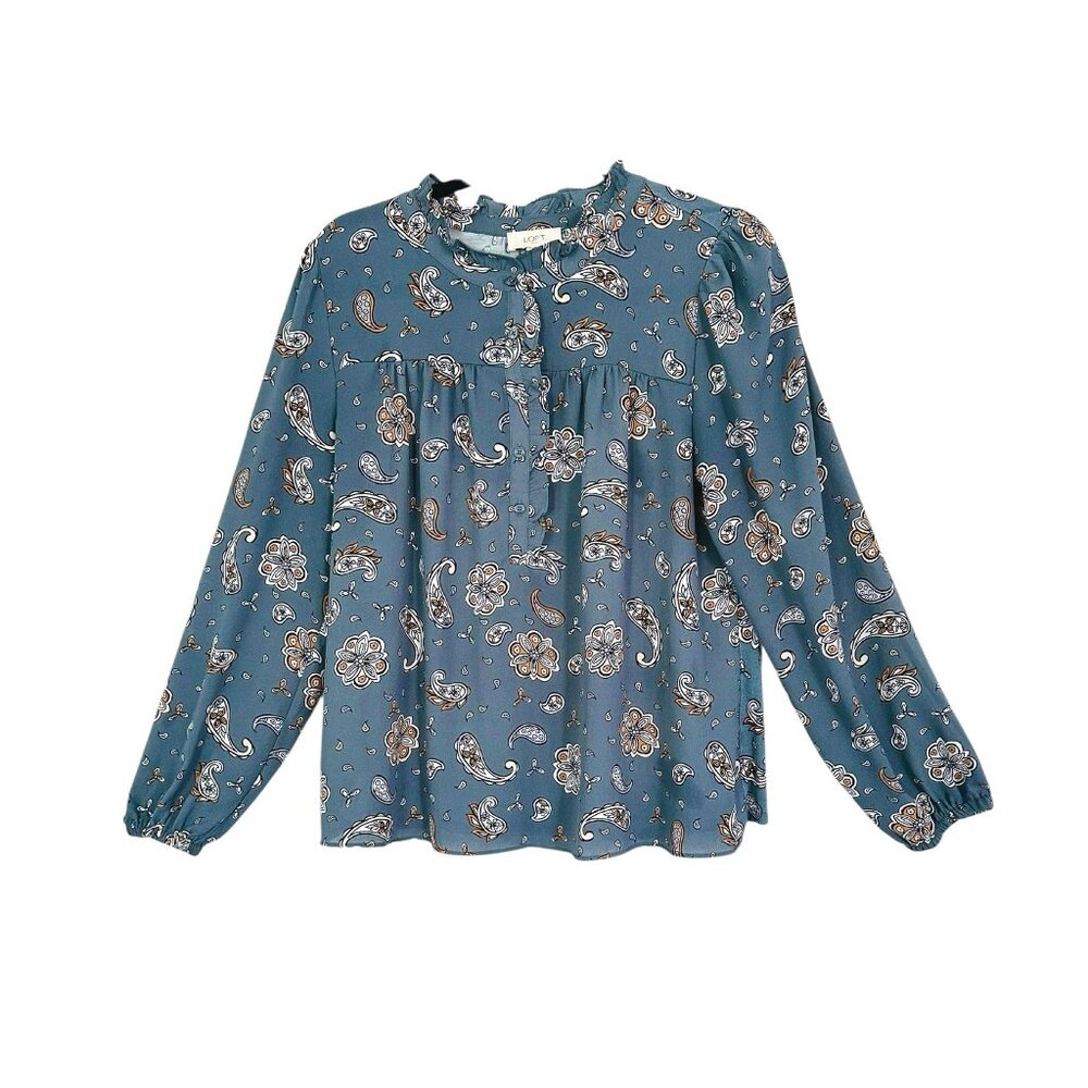 Loft Paisley Ruffle Henley Blouse